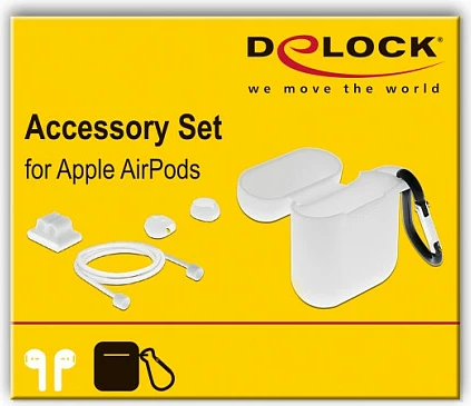 Set mbrojtës Mbështjellës DeLOCK për Apple AirPods, 5-në-1, silikon/plastik, i bardhë
