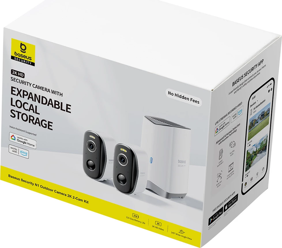Set kamerash sigurie Baseus Security N1, 2K, 2 kamera, 16GB memorie, i bardhë