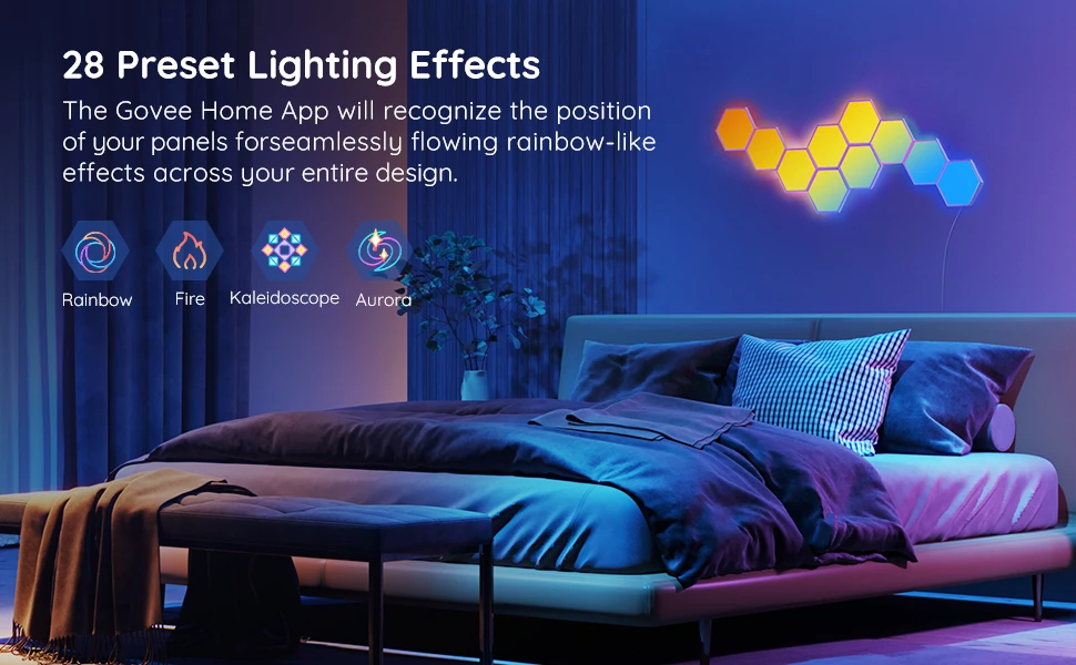 Panele drite LED smart Govee Glide Hexa, RGBIC, set 10 copë