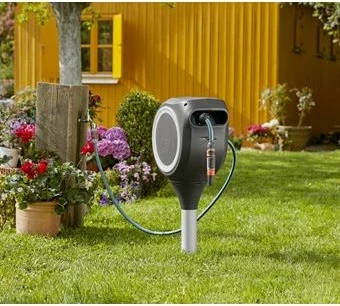 Kasetë automatike për zorrë uji Gardena RollUp M, 20m, 0-360°, e zezë/gri