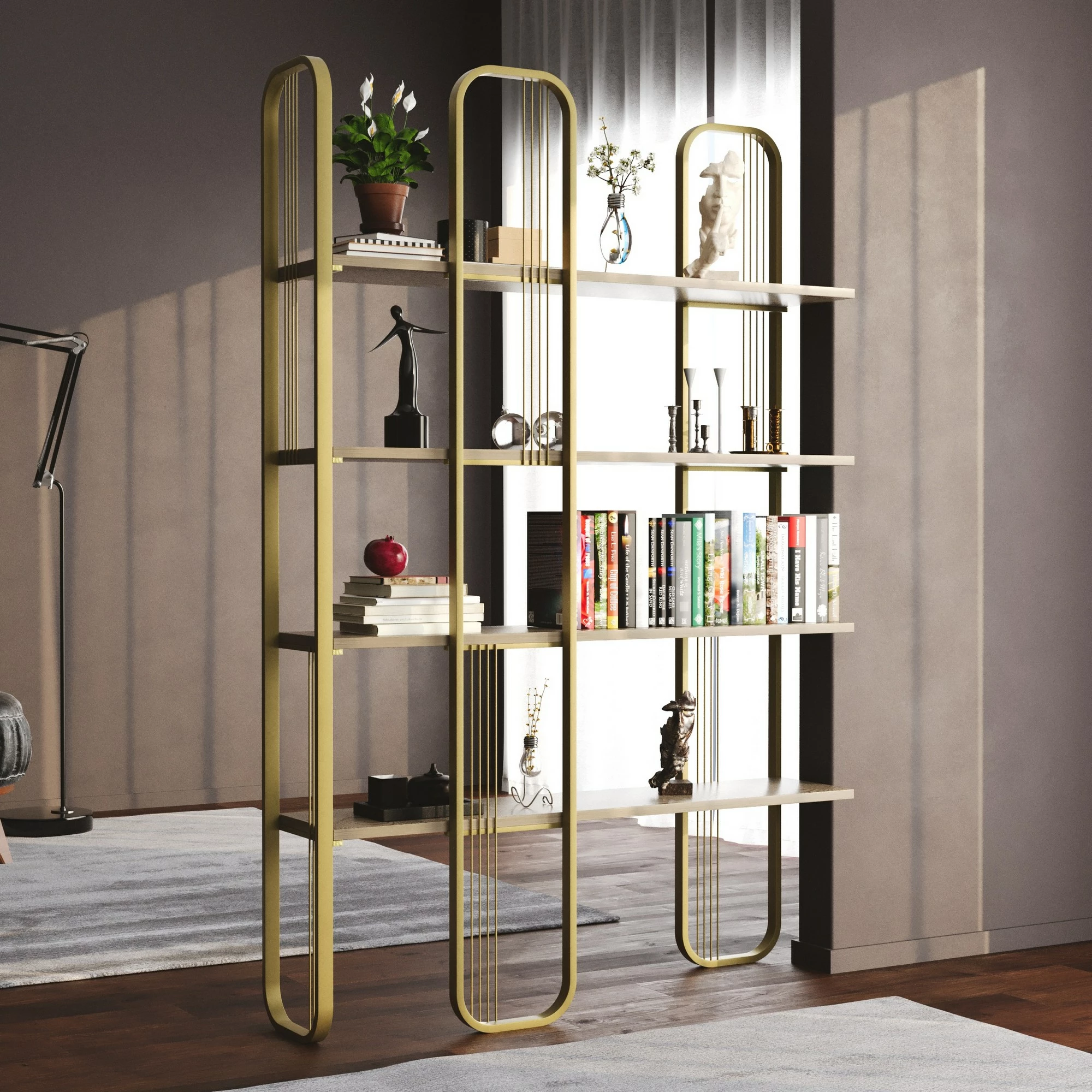 Raft librash Hanah Home, ngjyrë e verdhë, stil barok glam, 124x182x26cm
