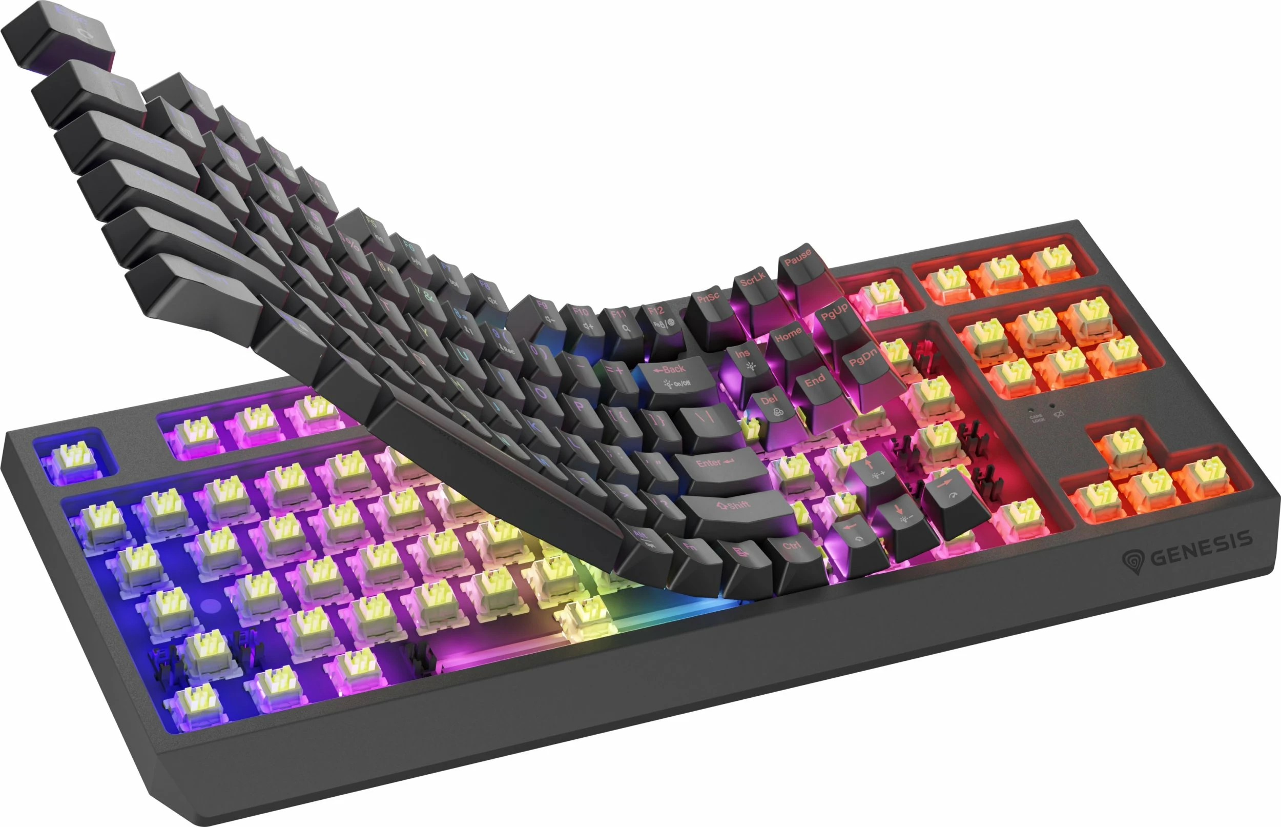 Tastierë mekanike gaming GENESIS Thor 230 TKL Wireless, Outemu Silent Lemon, RGB, hot-swap, US layout, e zezë
