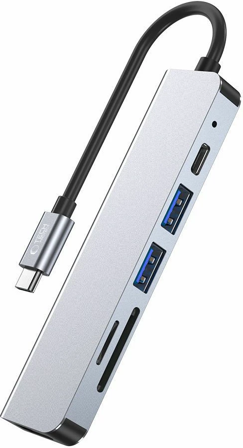 HUB Tech-Protect V4 6-në-1, USB-C, USB-A 3.0/2.0, HDMI, microSD/SD, Gri