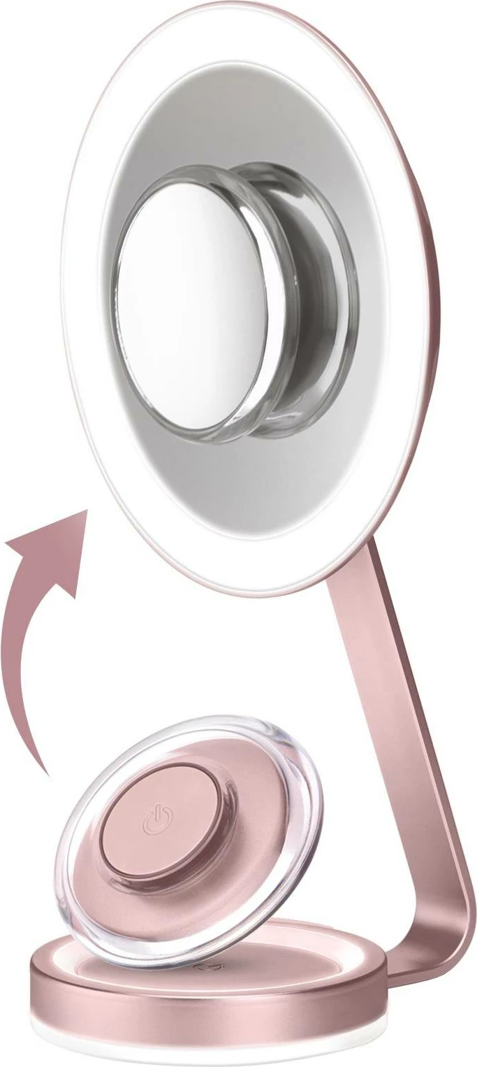 Pasqyrë kozmetike, BaByliss, 9450E, 19 cm, zmadhim x10 me pasqyrë magnetike, LED me disa modalitete, rrotullim 360°, dyanshme, rozë satin