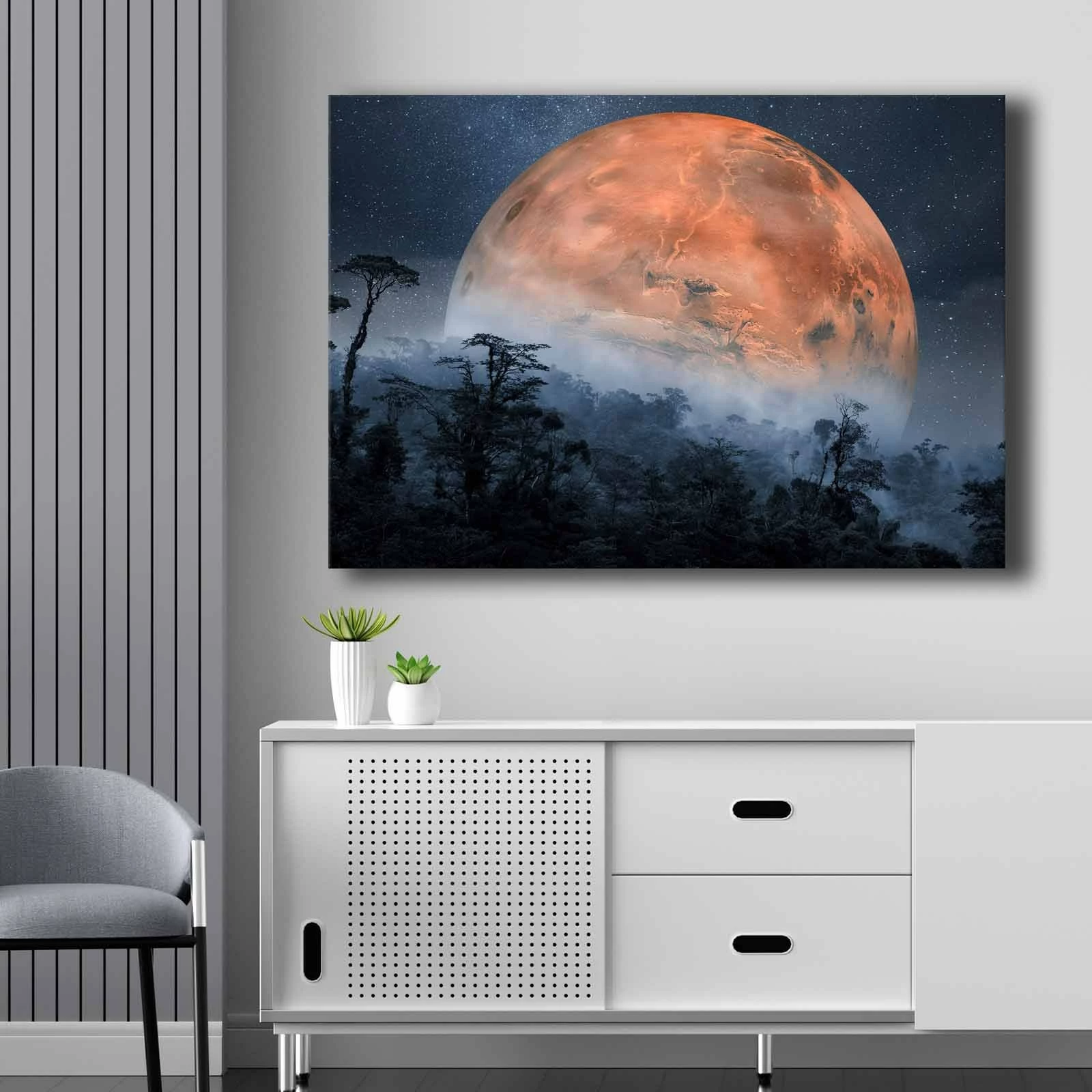 Pikturë dekorative në kanavacë, ngjyra portokalli, kaltër e errët, e zezë, 70x100cm