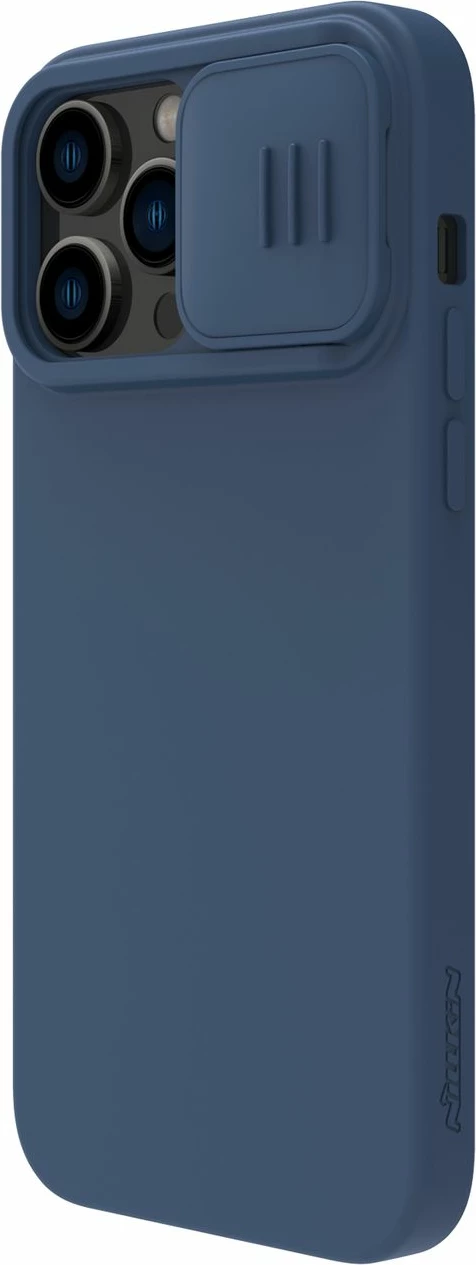 Mbështjellës Nillkin CamShield Silky Silicone për iPhone 14 Pro Max, MagSafe, kapak kamere, Kaltër