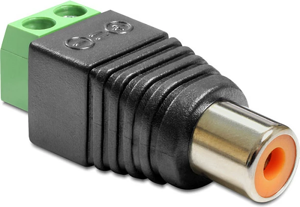 Adapter DeLOCK RCA (femër) në terminal bllok 2-pin, zi/gjelbër/argjend