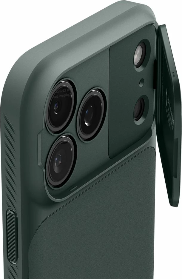 Mbështjellës Spigen Optik Armor MagSafe për iPhone 17 Pro/17 Pro Max, TPU+PC, mbrojtës kamere me slider, e gjelbër
