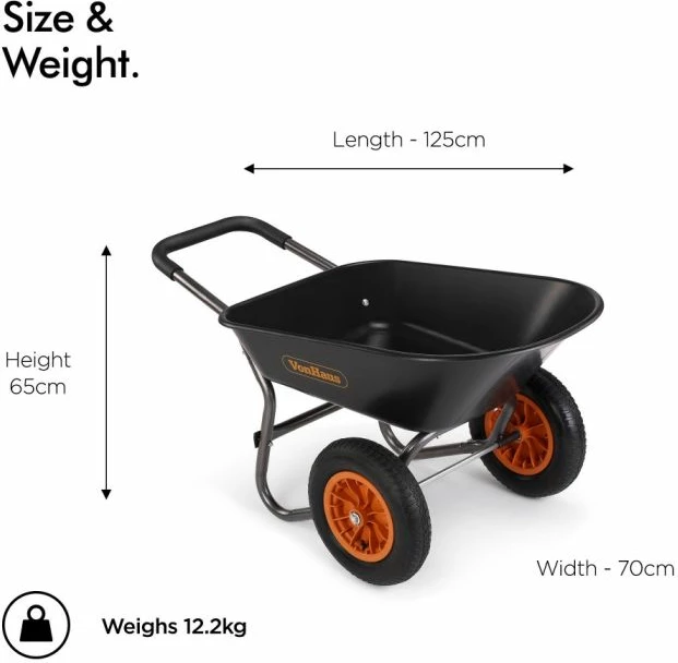 Karrocë dore kopshti VONHAUS 15/320, 78L, kapacitet 100 kg, 2 rrota, e zezë