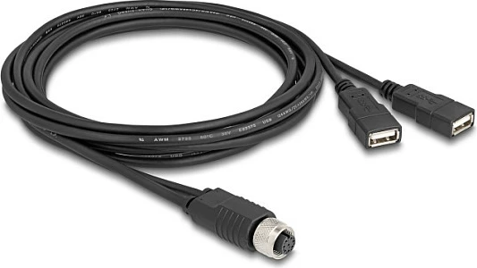 Kabllo DeLOCK 60291 M12 në 2x USB-A femër/femër, 2 m, AWG 24/28, e zezë