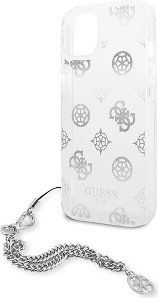 Mbështjellës Guess Peony Chain për iPhone 13 mini 5.4", argjendtë