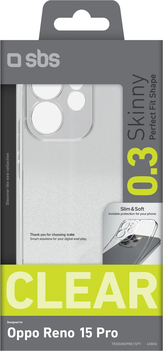 Mbështjellës SBS Skinny Cover për Celular Oppo Reno 15 Pro, TPU, transparent