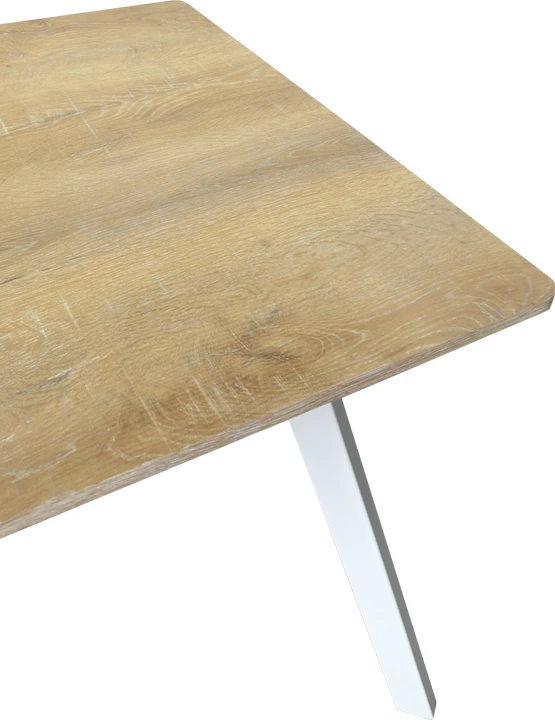 Tavolinë katrore Squaro, sipërfaqe sonoma, këmbë të bardha, 80x80x75cm