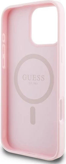 Mbështjellës Guess Grained Ring MagSafe për iPhone 16 Pro, Rozë