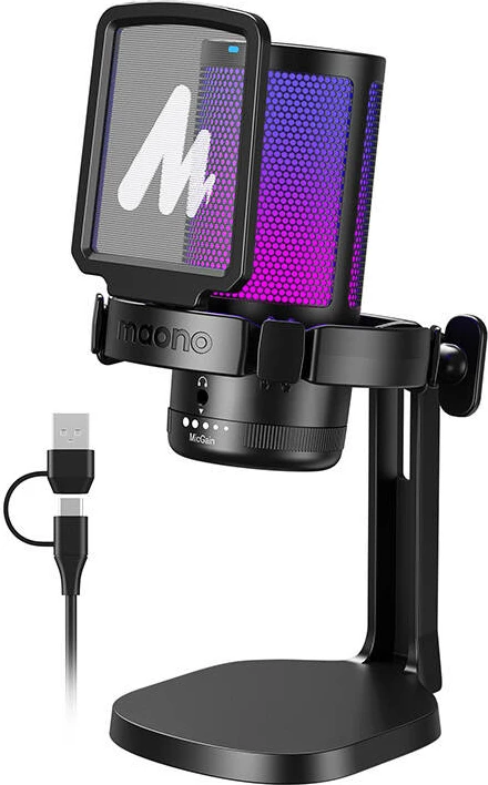 Mikrofon gaming Maono DGM20, kondensator, kardioid, me ndriçim RGB, i zi