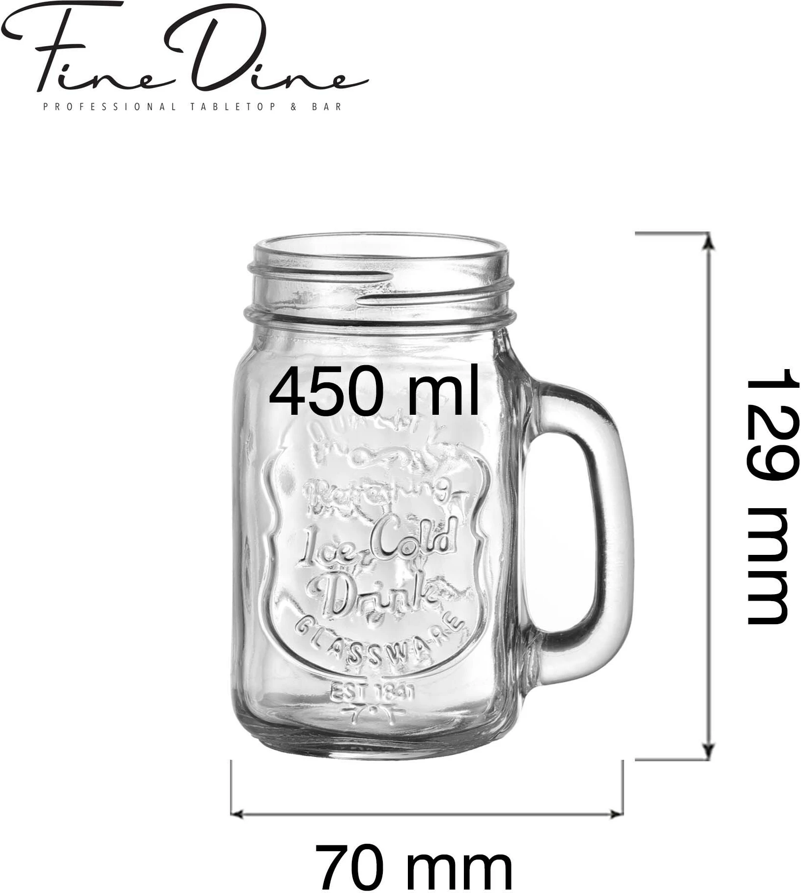 Kavanoz me dorezë Fine Dine Vision 450 ml, transparent