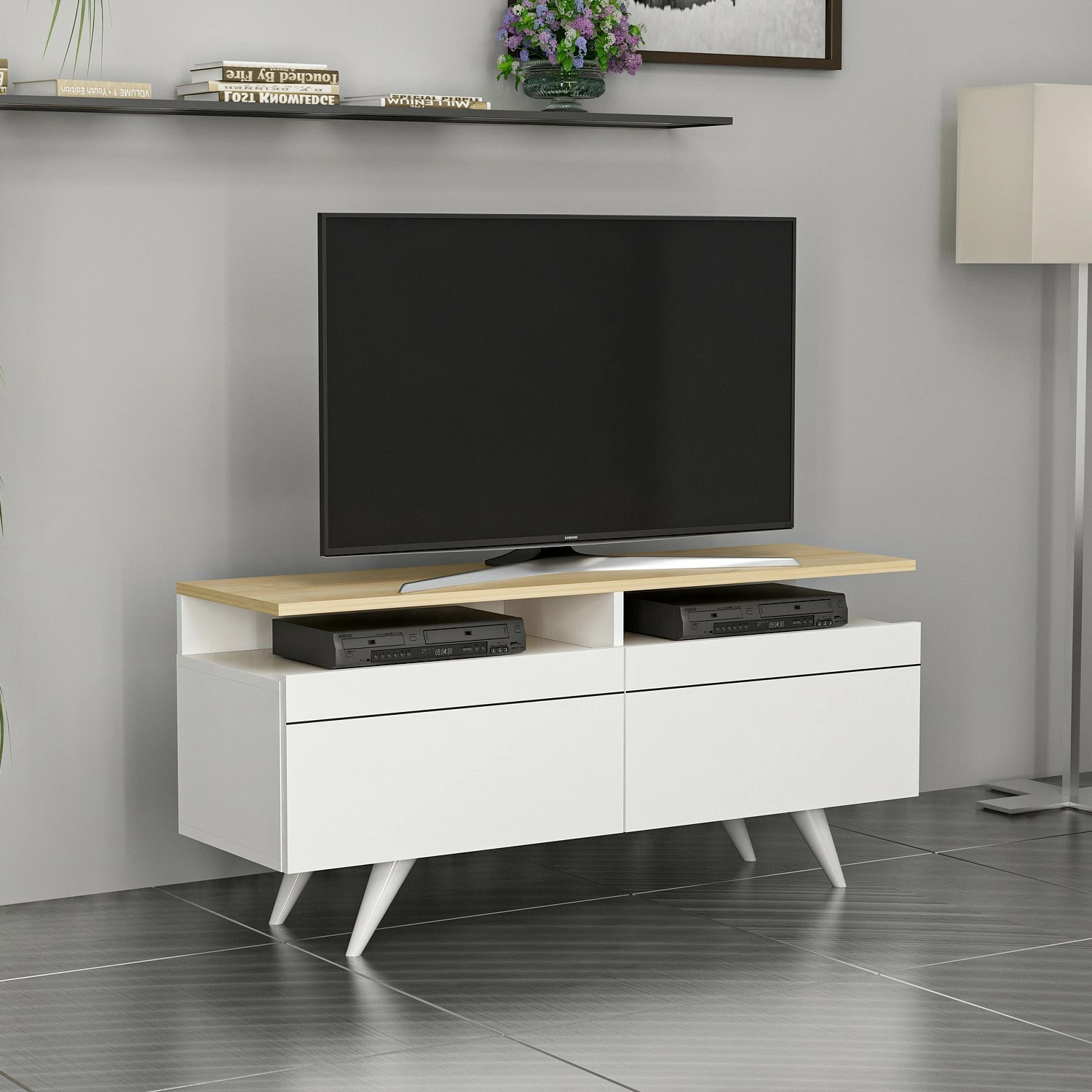 Komodë TV Hanah Home, Berlin 120, e bardhë dhe lis