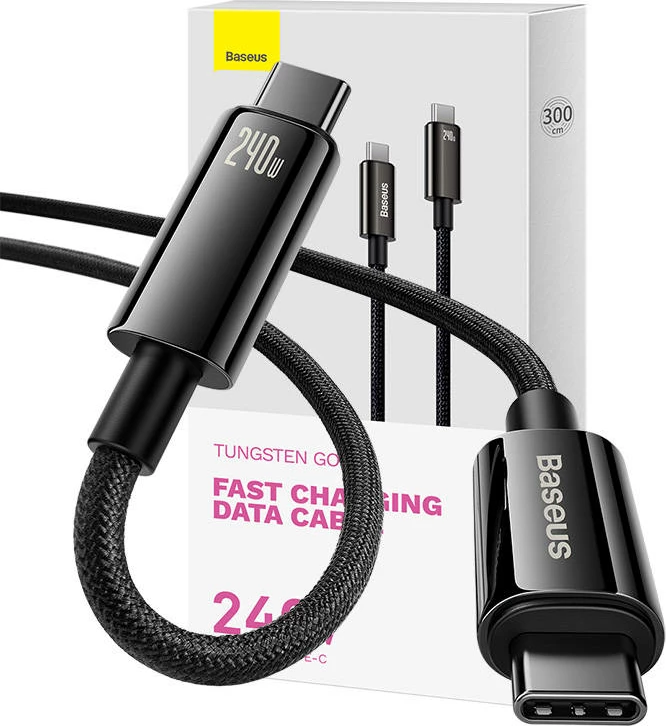 Kabllo USB-C në USB-C Baseus Tungsten Gold, 3m, 240W, e zezë