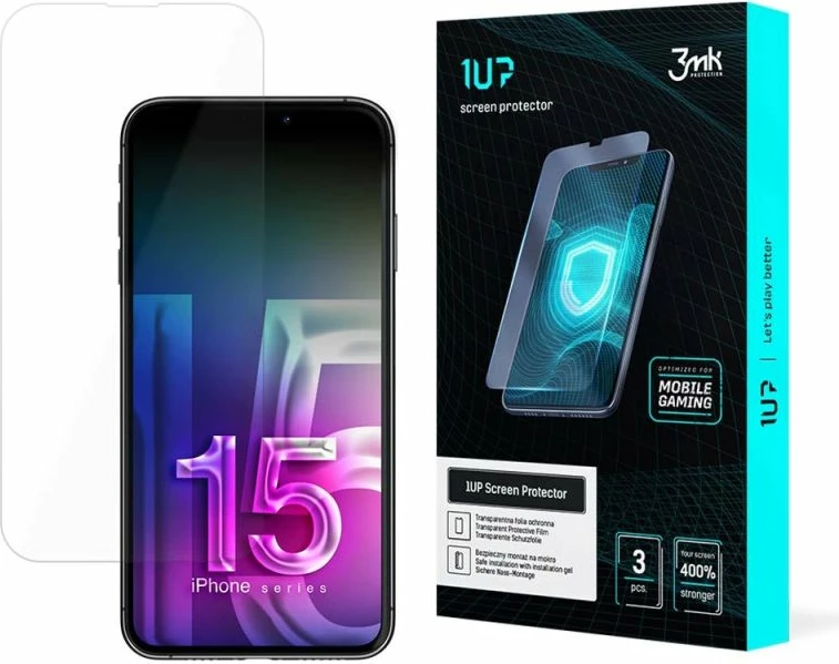 Folje mbrojtëse për ekran 3mk 1UP për iPhone 15