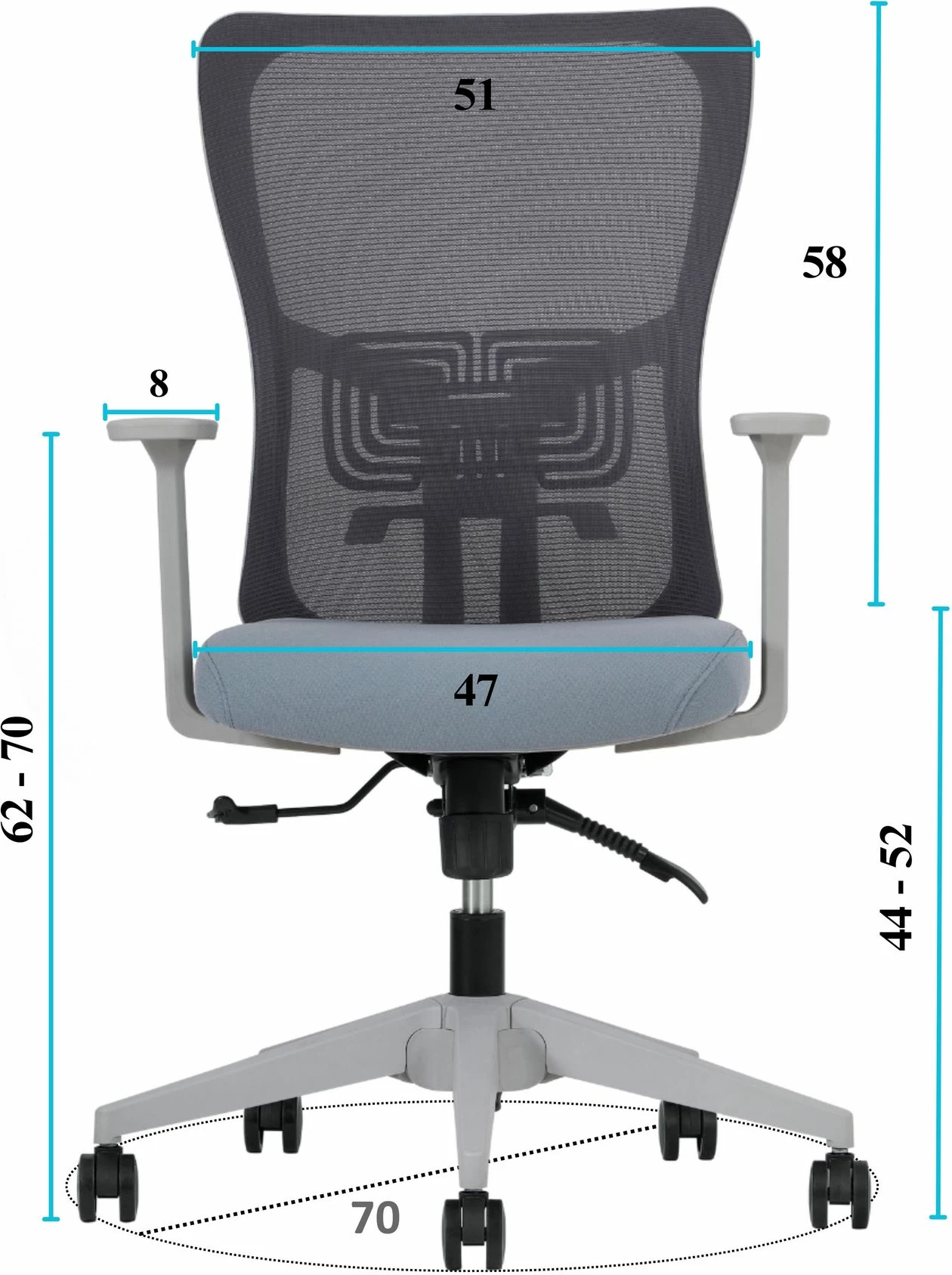 Karrige zyre Skye Decor, mbështetje mesit, 108 cm, ngjyrë gri
