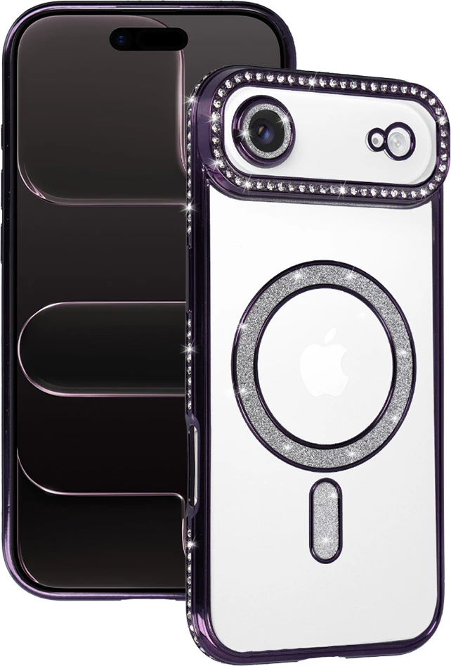 Mbështjellës silikoni ONASI 23889 MagSafe për iPhone 17 Air, transparent vjollcë me glitter