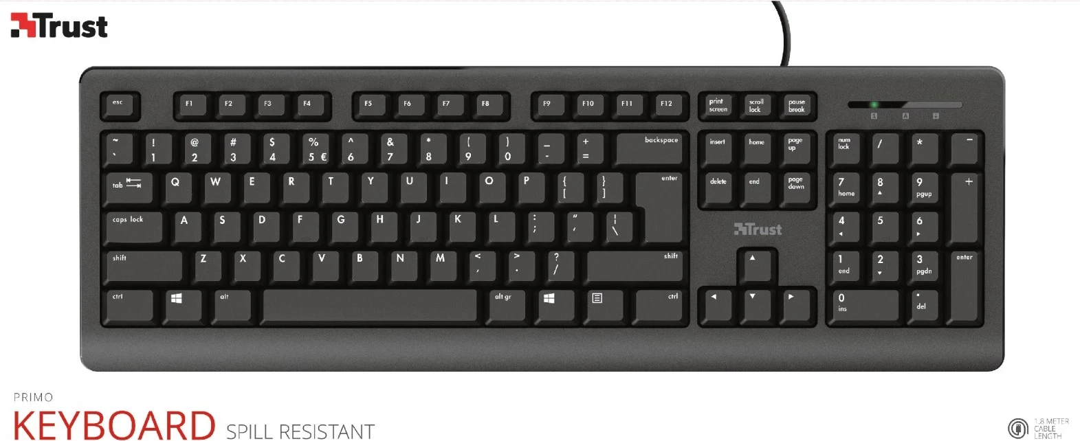 Tastierë Trust Primo, USB, QWERTY US English, e Zezë