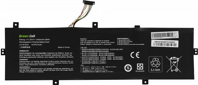 Bateri Green Cell për Asus ZenBook UX430/UX430U/UX430UA/UX430UN, 3400 mAh, 11.55V, e zezë