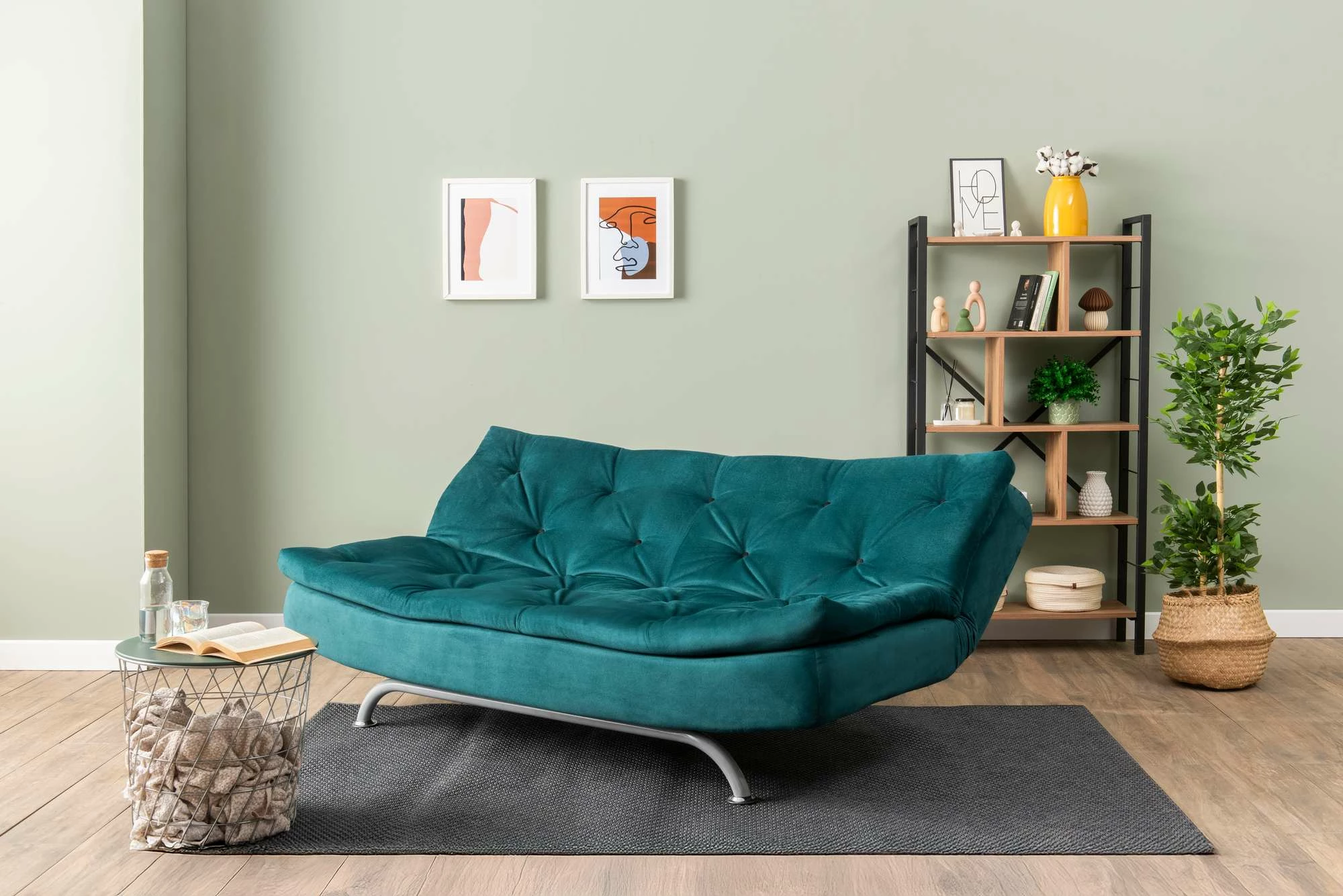 Divan-krevat treshe, ngjyrë jeshile petrol, Rivo