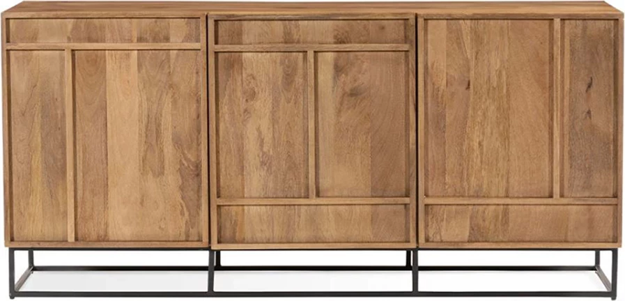 Bufe Craft me 3 dyer, dru mango natyral, këmbë metalike të zeza, 160x44x75