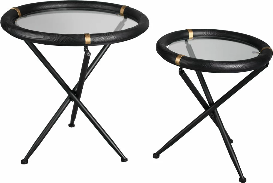 Set tavolinash anësore COLOMBO, 2 copë, e zezë dhe ari, 64x64x64