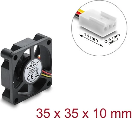 Ventilator për kasë DeLOCK 35x35x10mm, 12V, 3-pin, 11000 RPM, i zi