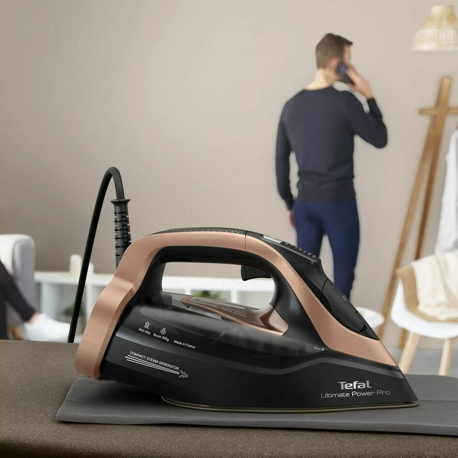 Hekur me avull Tefal Ultimate Power Pro FV9E50 3200 W, Durilium AirGlide Autoclean, kabllo 2 m, Zi/Bakër