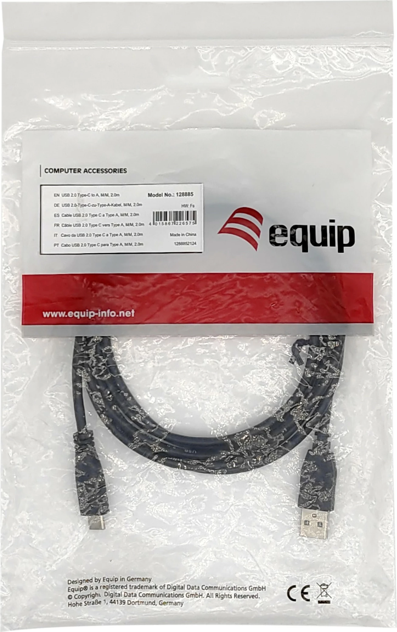 Kabëll USB Equip Type-C në USB A, 3m, i zi