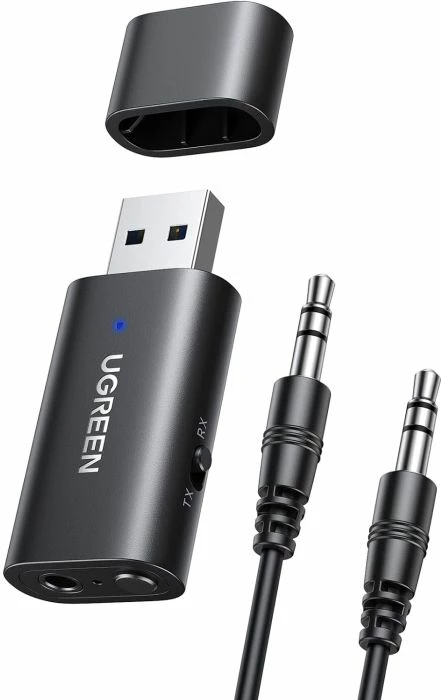 Adapter Bluetooth 5.1 transmiter/marrës 2-në-1 UGREEN 60300, AUX 3.5mm + USB-A, i zi, me kabllo AUX