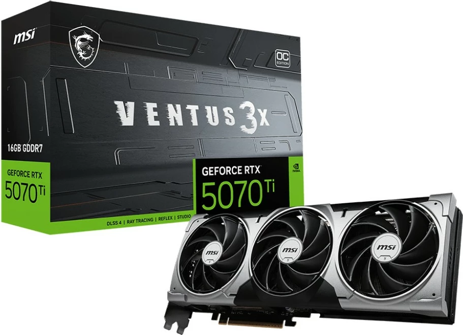 Kartelë grafike MSI GeForce RTX 5070 Ti VENTUS 3X OC, 16GB GDDR7, PCI Express 5.0, alumini/zezë