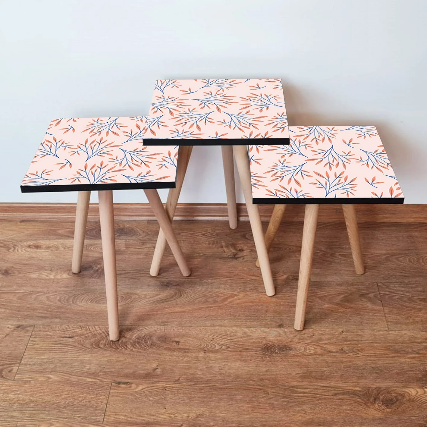 Set tavolinash ndihmëse, 3 copë, Skye Decor, ngjyrë blu e errët dhe salmon, 3Shp169