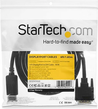 Kabllo DisplayPort në DVI-D StarTech DP2DVI2MM6, 1.8m, 1080p, e zezë
