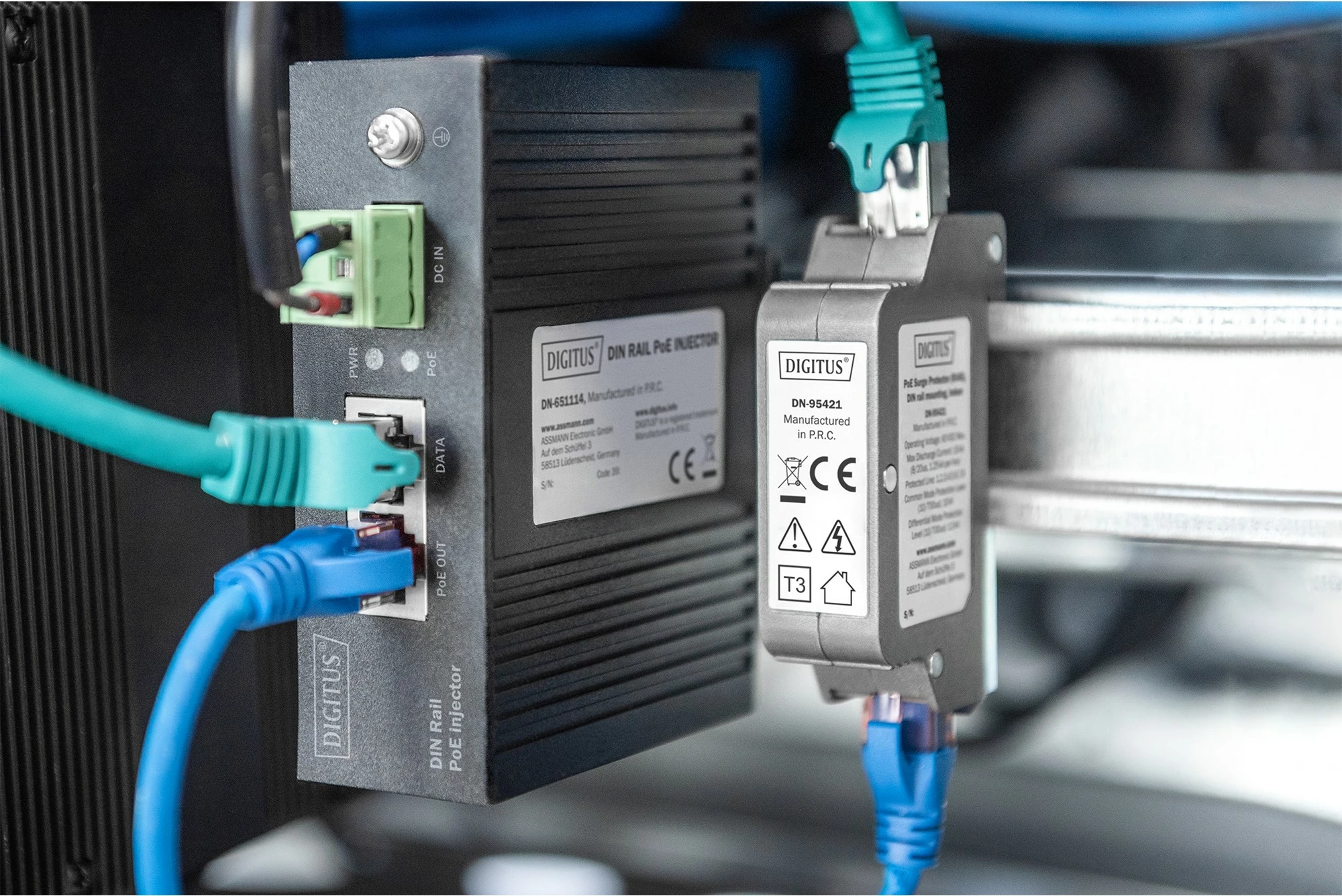 Mbrojtës PoE Digitus DN-95421, RJ45, për shina, gri