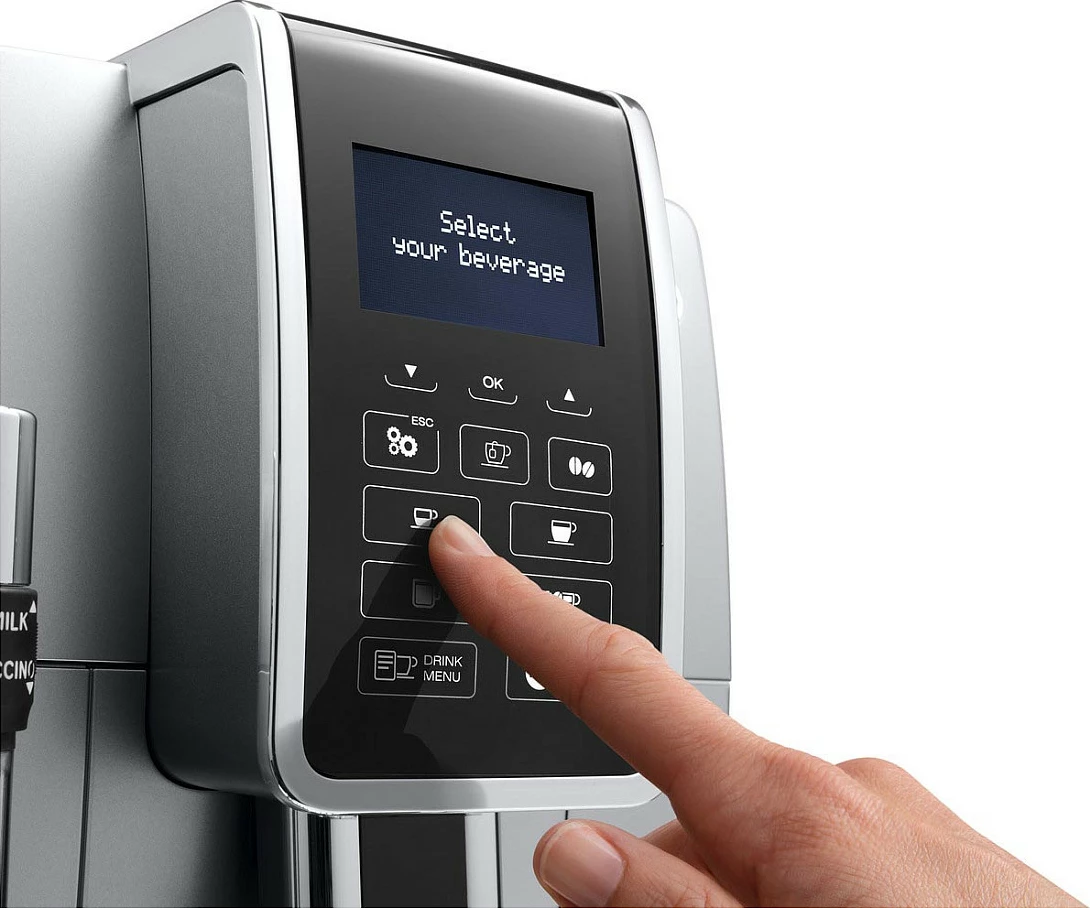 Makinë kafeje automatike DeLonghi Dinamica ECAM 350.35.SB, 15 bar, mulli i integruar, 1450 W, e zezë/argjend