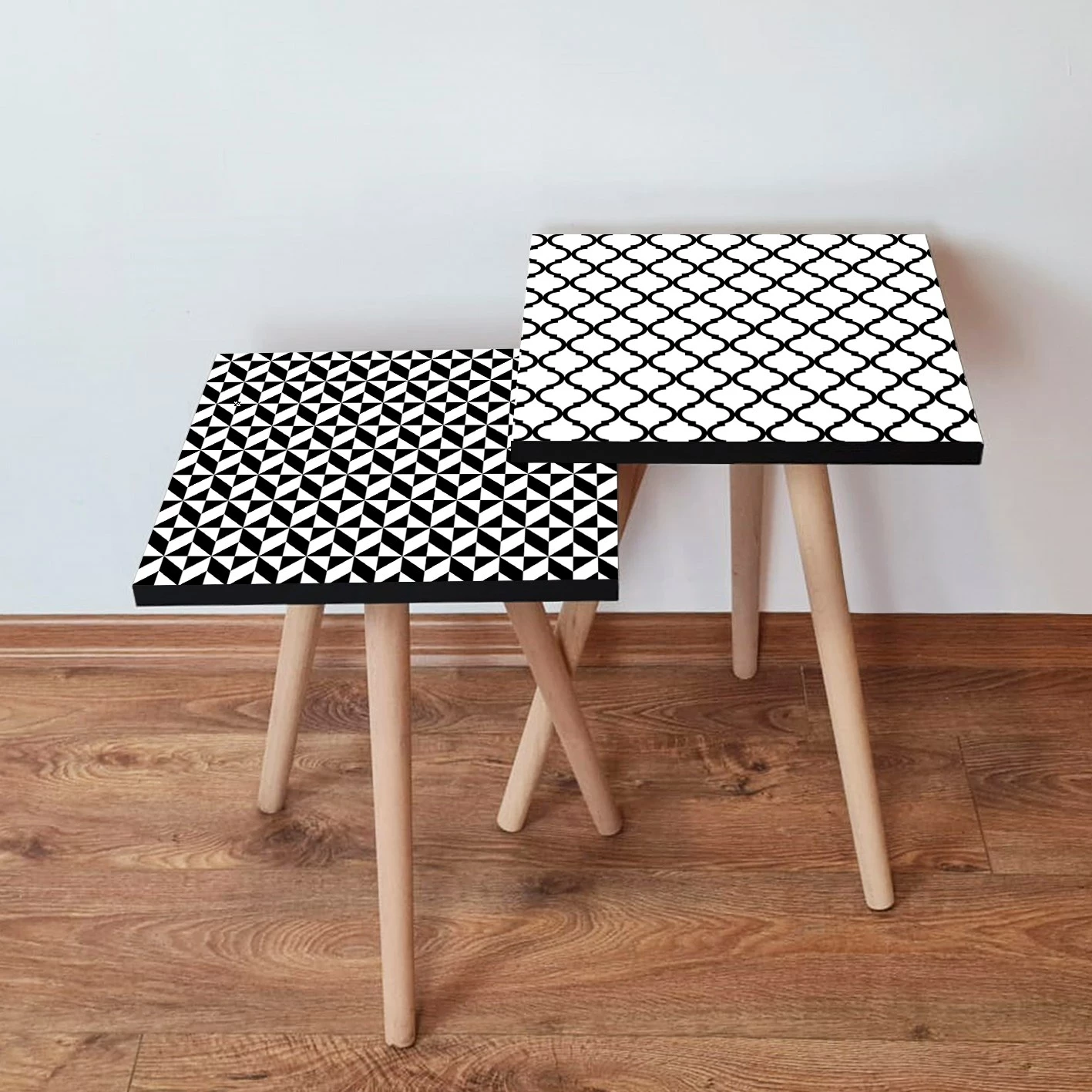 Set tavolina ndihmëse, dy pjesë, Skye Decor, 2Shp447, e zezë dhe e bardhë