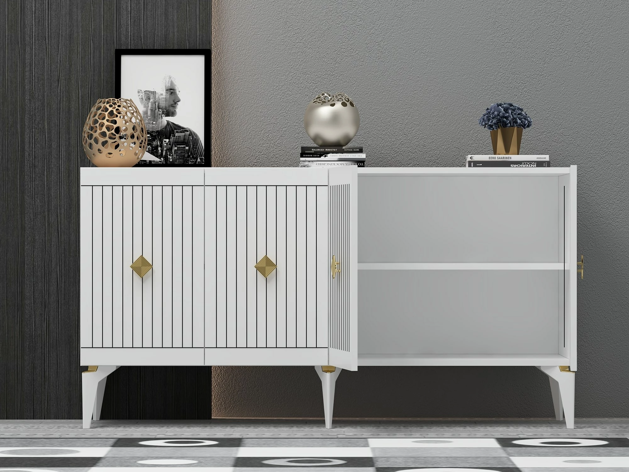Konsolë, ngjyrë e bardhë dhe ari, Skye Decor, 150x79x40cm