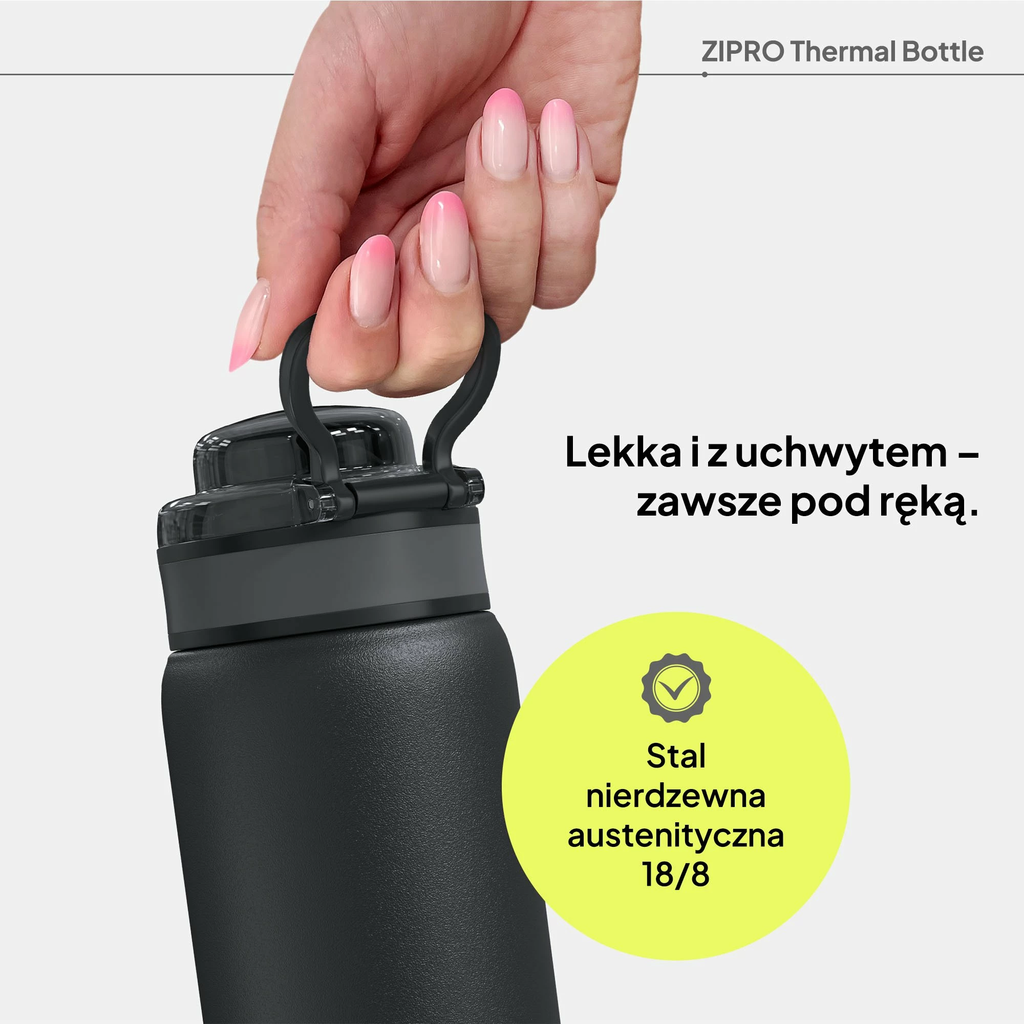 Shishe termike Zipro ZIPRO, 1000 ml, çelik inox 18/8, pa BPA, kundër-rrjedhjes, e zezë