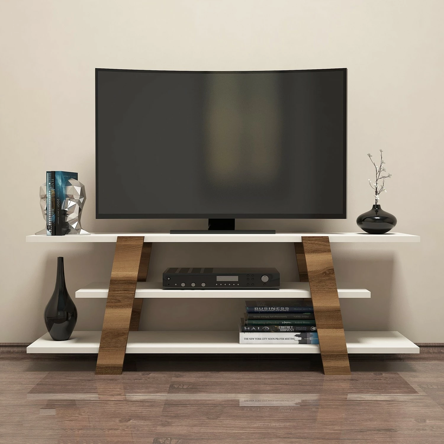 Komodë TV Hanah Home, ngjyrë lisi dhe krem, Flower