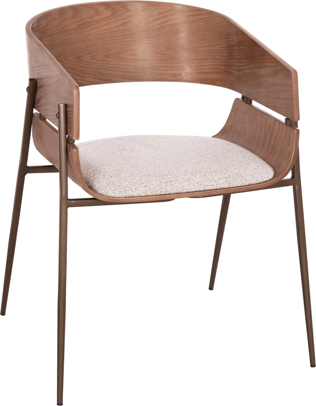 Karrige ngrënieje me mbështetëse krahësh KRILL, dru i bardhë, këmbë metalike ngjyrë bakri, set prej 2 copash, 55.5x55x72cm