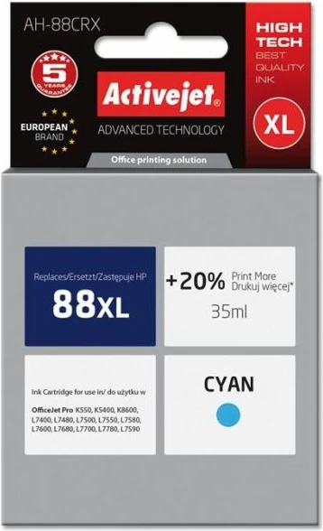 Kartush boje ActiveJet HP 88XL C9391AE, 35 ml, cyan