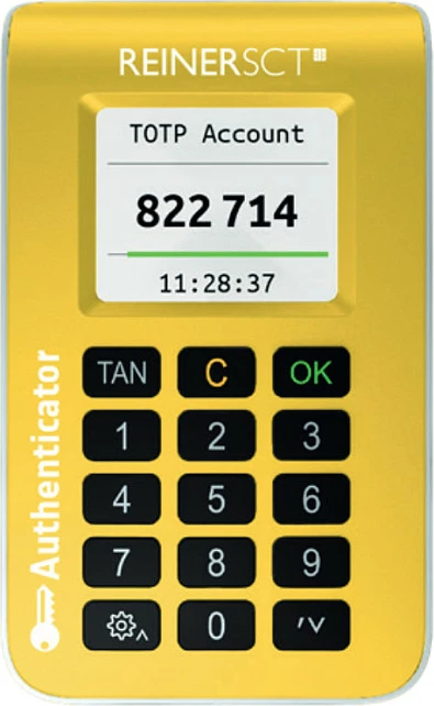 Autentifikues OTP REINER SCT 2708015-000, token TAN/TOTP, me tastierë, AAA, bardhë/verdhe