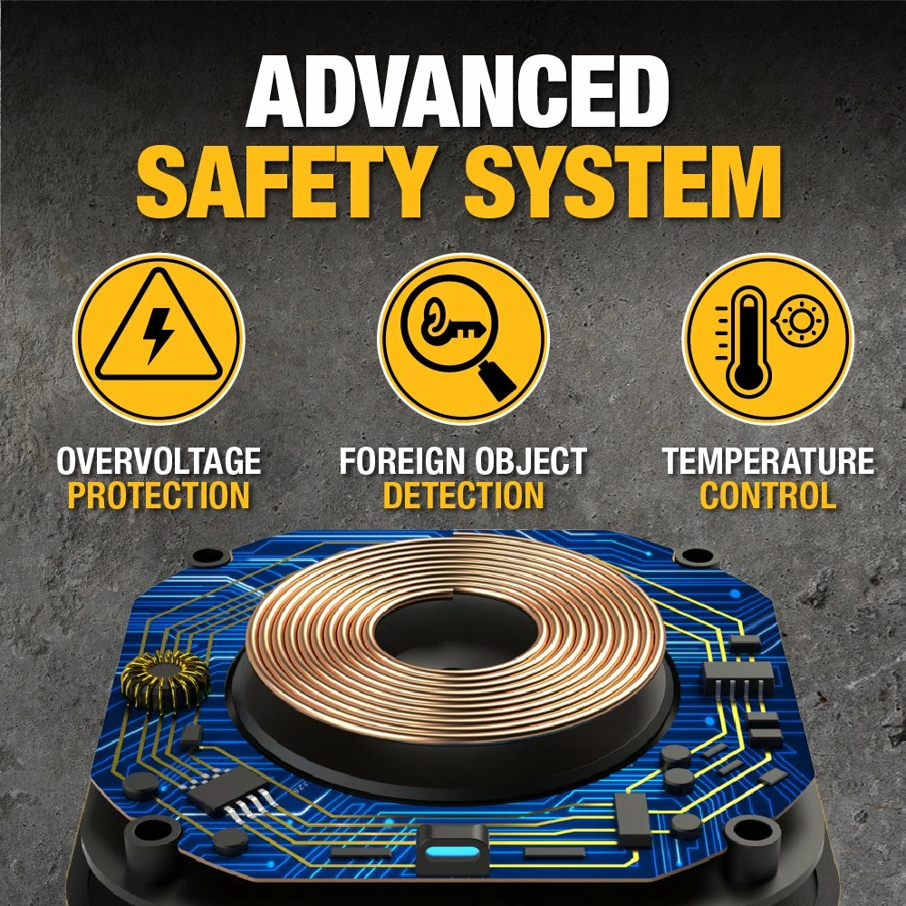 Karikues induksioni DeWalt DXMA141-0476-DWG 10W, USB-C kabllo 1.2 m, e verdhë, me kabllo