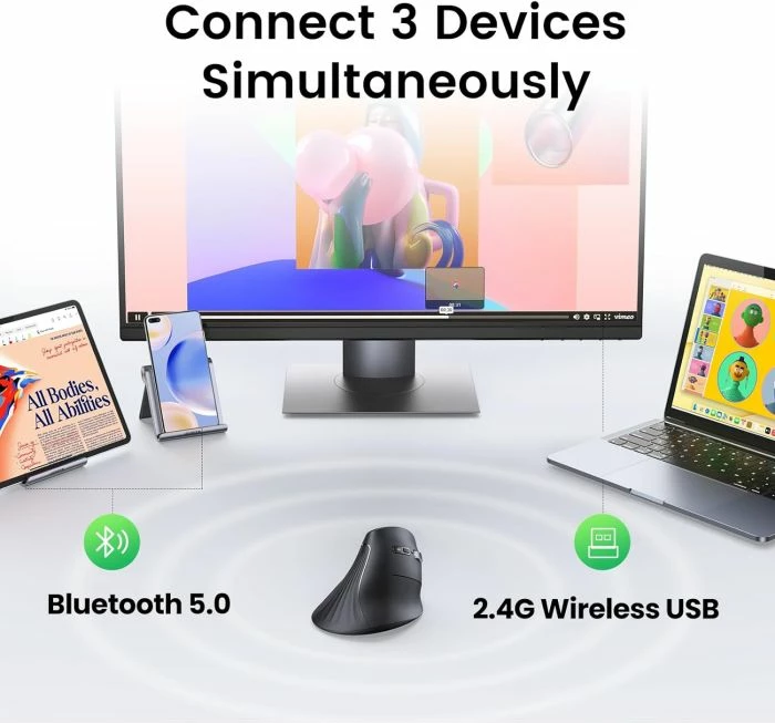 Maus vertikal pa tela UGREEN 25444, Bluetooth 5.0 + 2.4GHz, DPI 1000-4000, i zi