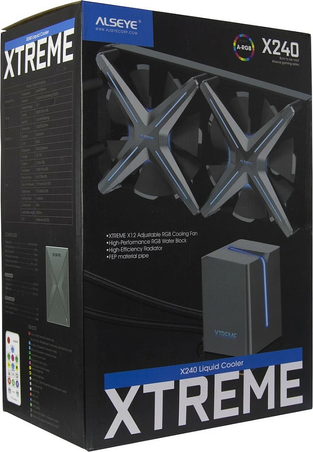Ftohës procesori me ujë Inter-Tech ALSEYE X240, 240mm, 2x120mm, TDP 280W, RGB, i zi