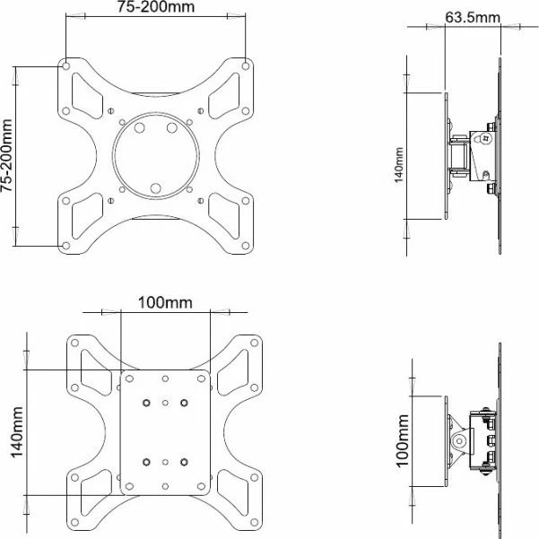 Mbajtëse muri për TV Techly ICA-LCD-2900WH 19-37\" deri 25 kg VESA 75x75-200x200 rrotulluese, e bardhë